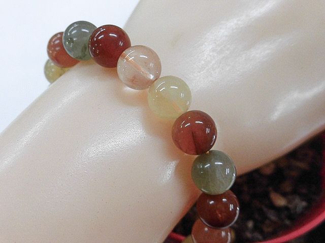 天然石 ラビットヘアールチルクォーツ9.4～9.9mm玉ブレスレット 内周18.2cm 250720568