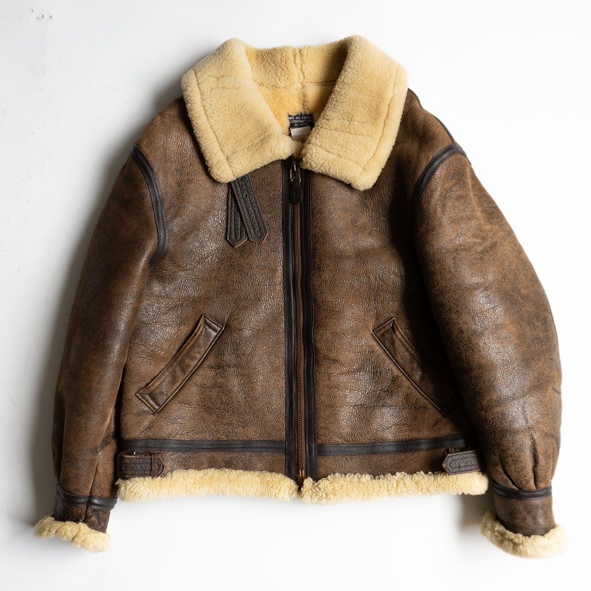 雰囲気抜群 ビッグサイズ AVIREX B-3 ムートンボンバージャケット 44 ブラウン アヴィレックス フライト レザー ジャケット 25101265
