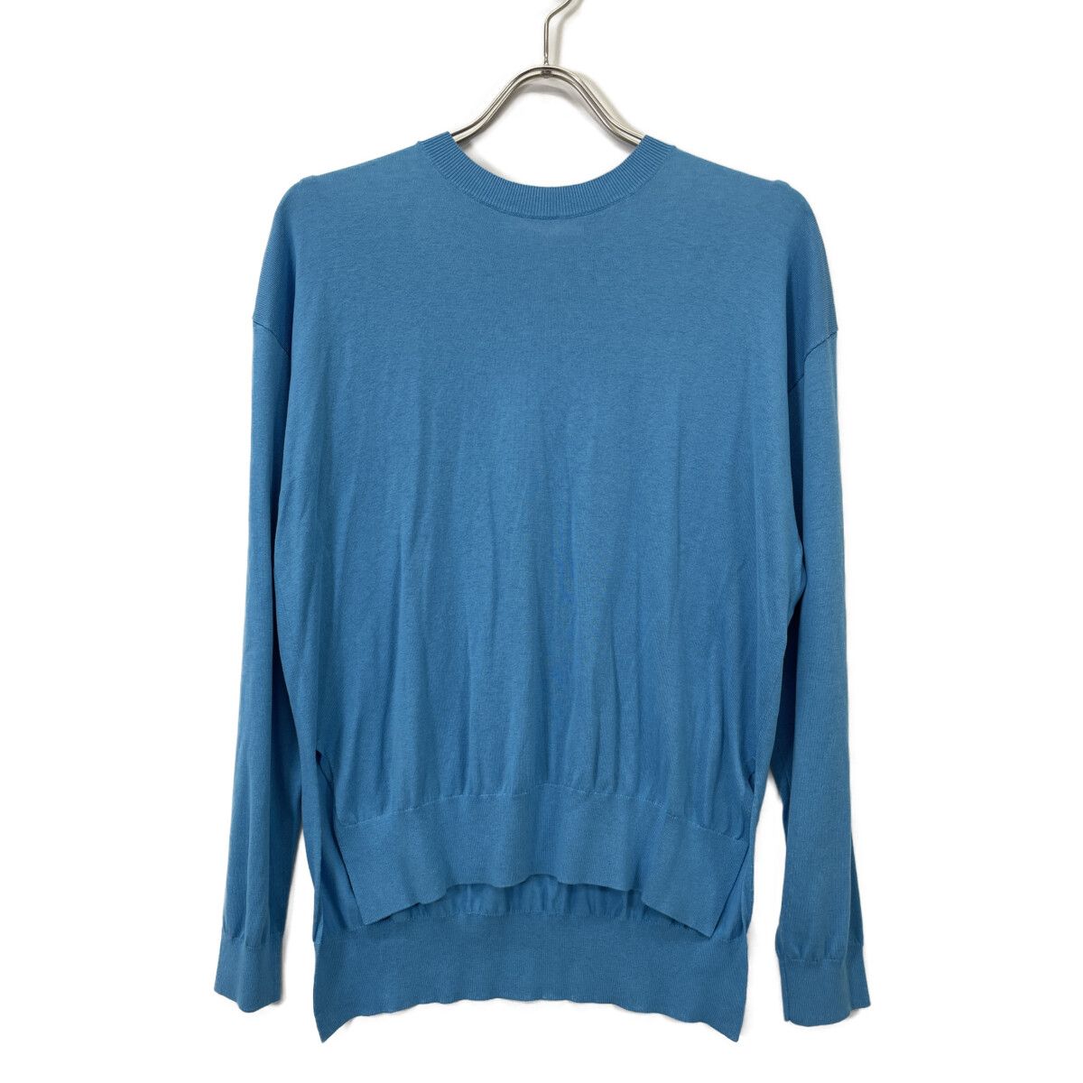 ENFOLD エンフォルド 24 SS -0940 ﾌﾞﾙｰ ｼﾙｸ×ｺｯﾄﾝ ｸﾙｰﾈｯｸ ﾛﾝｸﾞｽﾘｰﾌﾞﾆｯﾄｿｰ 38