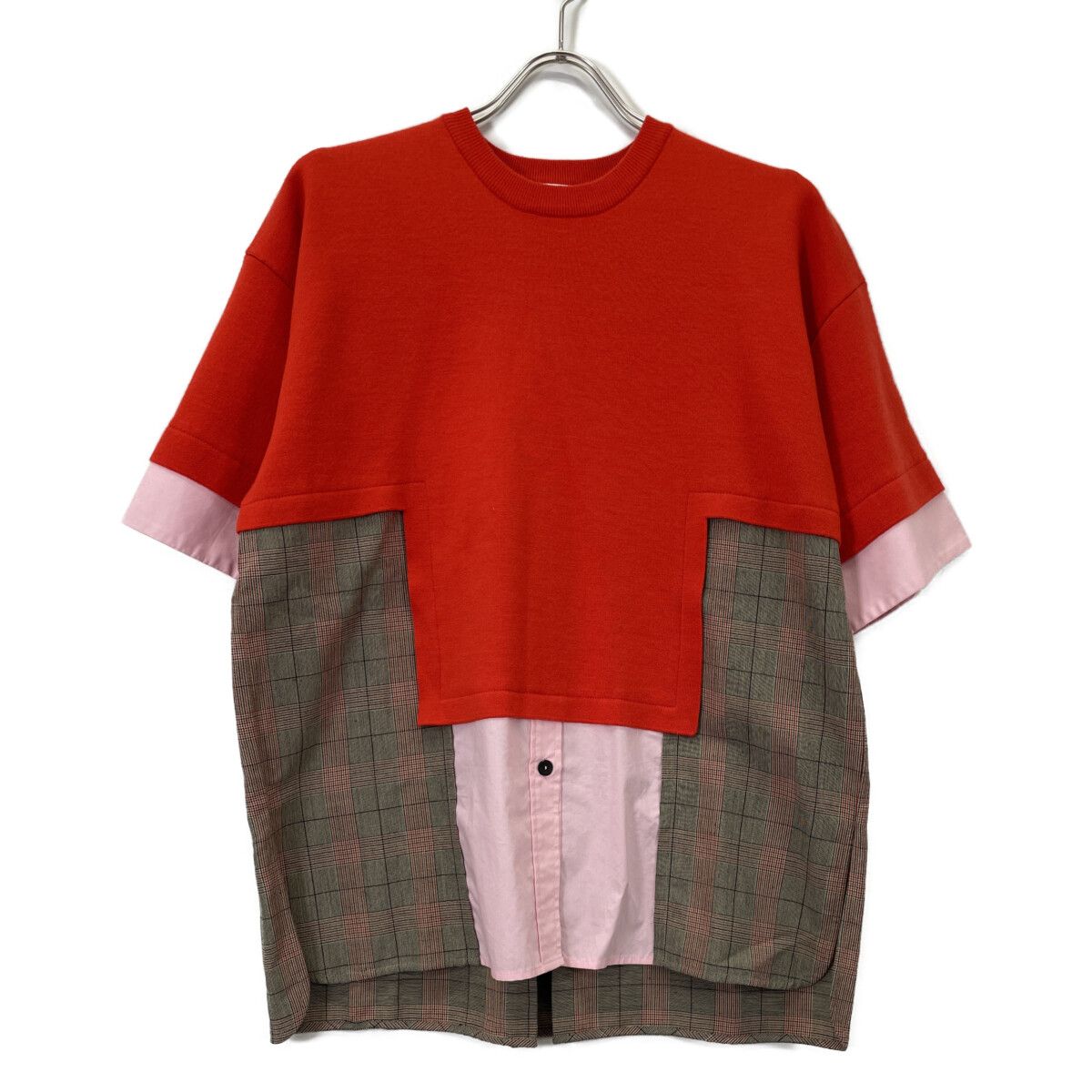 ENFOLD エンフォルド 24 AW -1110 ﾚｯﾄﾞ ｳｰﾙ混 布帛ｺﾝﾋﾞ Knit Combi P.O ﾌﾟﾙｵｰﾊﾞｰ 38