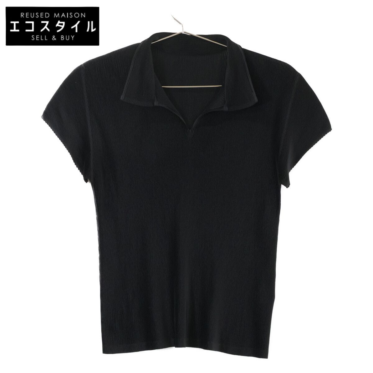 PLEATS PLEASE プリーツプリーズ PP02FK108 ﾌﾞﾗｯｸ ﾌﾟﾘｰﾂ 襟付き 半袖ﾄｯﾌﾟｽ O3