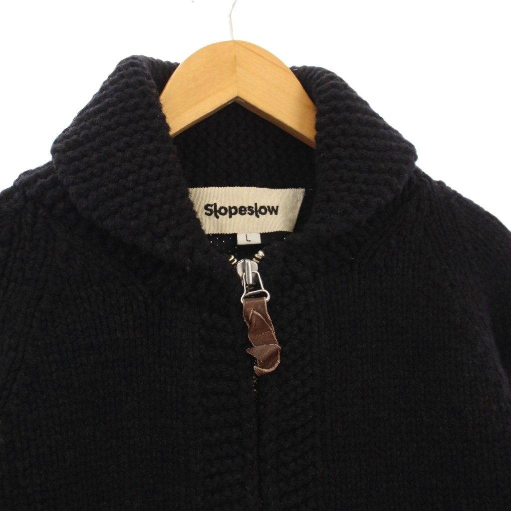 スロープスロウ Slopeslow カウチンニット カーディガン 長袖 L 黒 