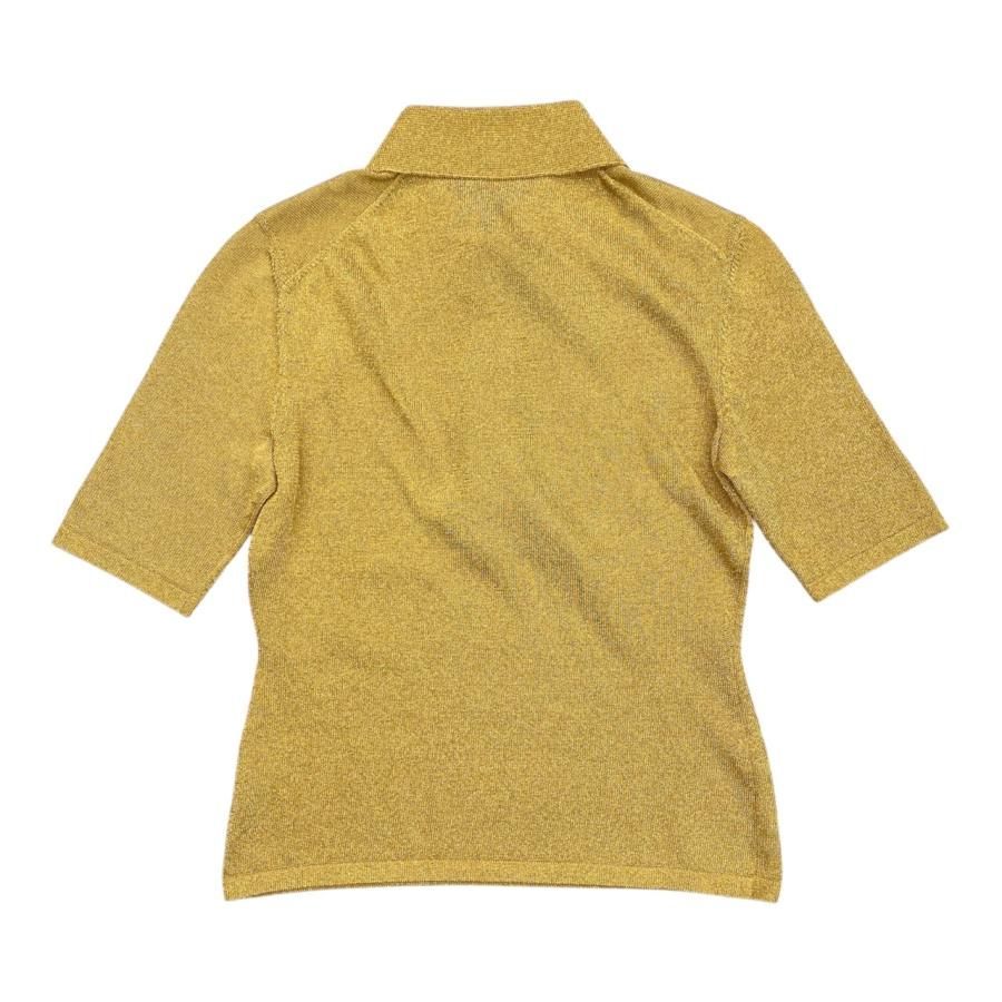 E 4735 フェラガモ 5分袖シャツ ポロシャツ ニット ボタン ラメ ゴールド FERRAGAMO