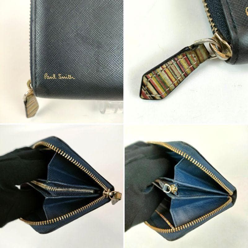 極美品　ポールスミス　長財布　ラウンドジップ　マルチストライプ　ネイビー　箱付き 極美品ポールスミス長財布ラウンドジップマルチストライプ