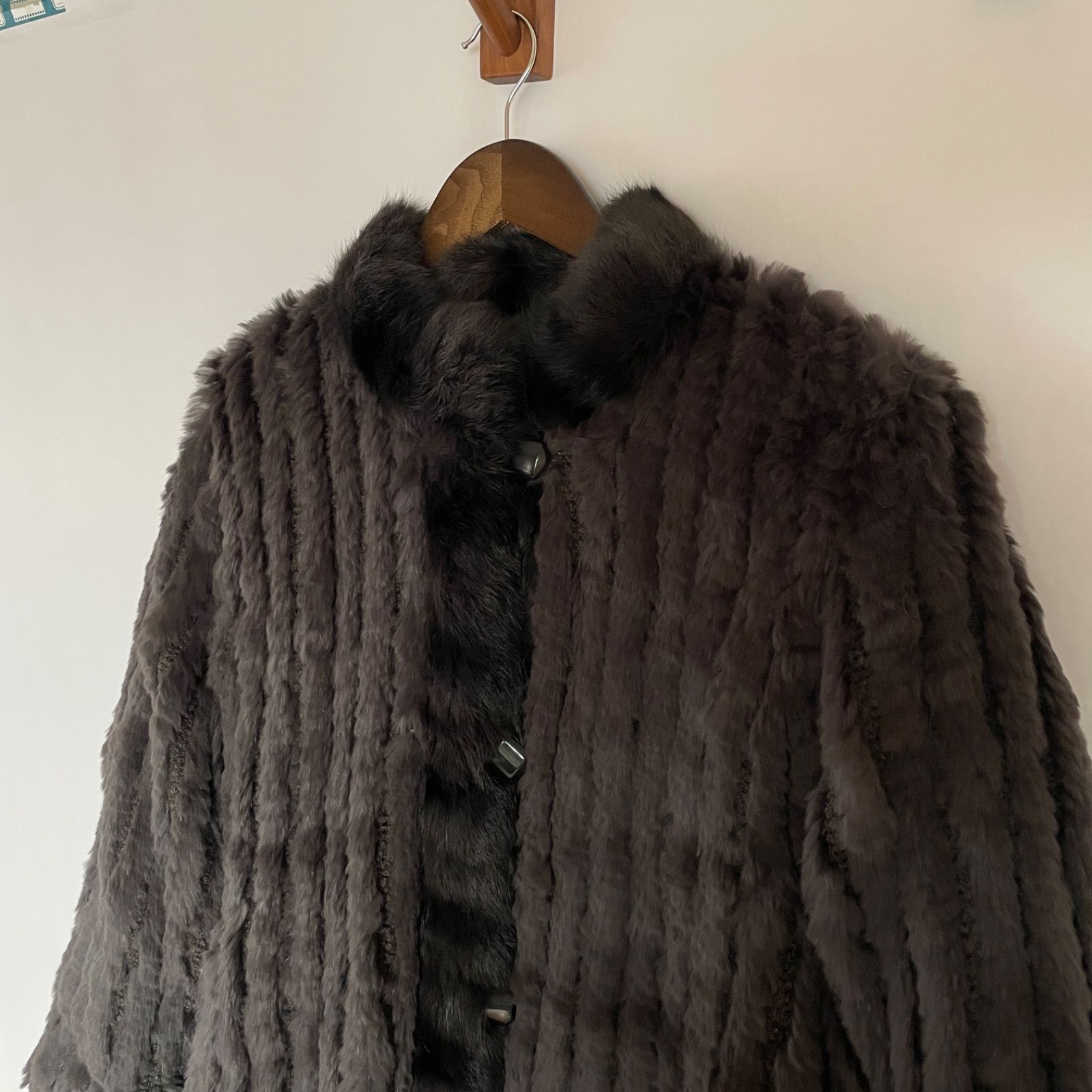 ロリス ラビットファー 2way リバーシブル シルク ロングコート L ダークグレー 軽量