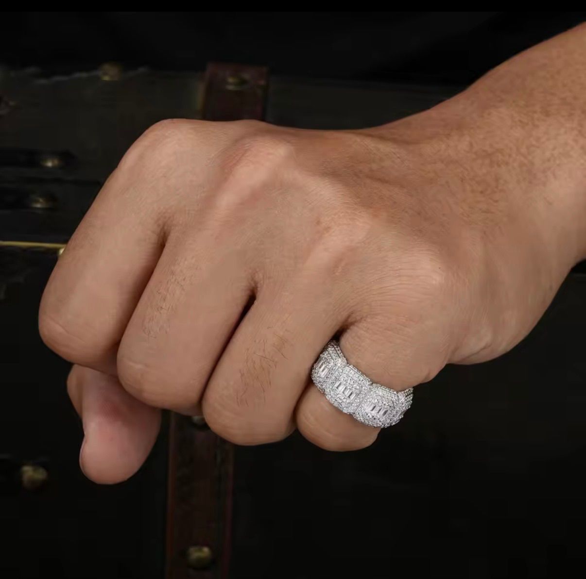 流行の中心 指先に光のライン モアサナイト×S925 テニスチェーンリング バゲット icedout ブリンブリン メンズ レディース 指輪 テスター反応 済 ブレゼント ギフトにも silver925