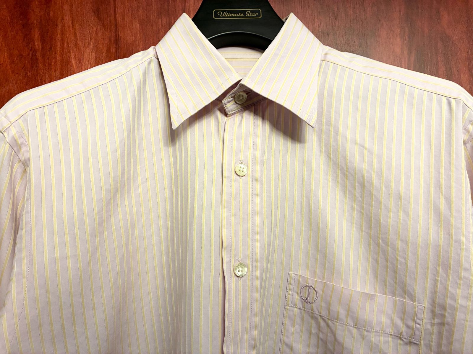 MADE IN PORTUGAL製 dunhill ストライプ柄 長袖シャツ パープル×イエロー Mサイズ