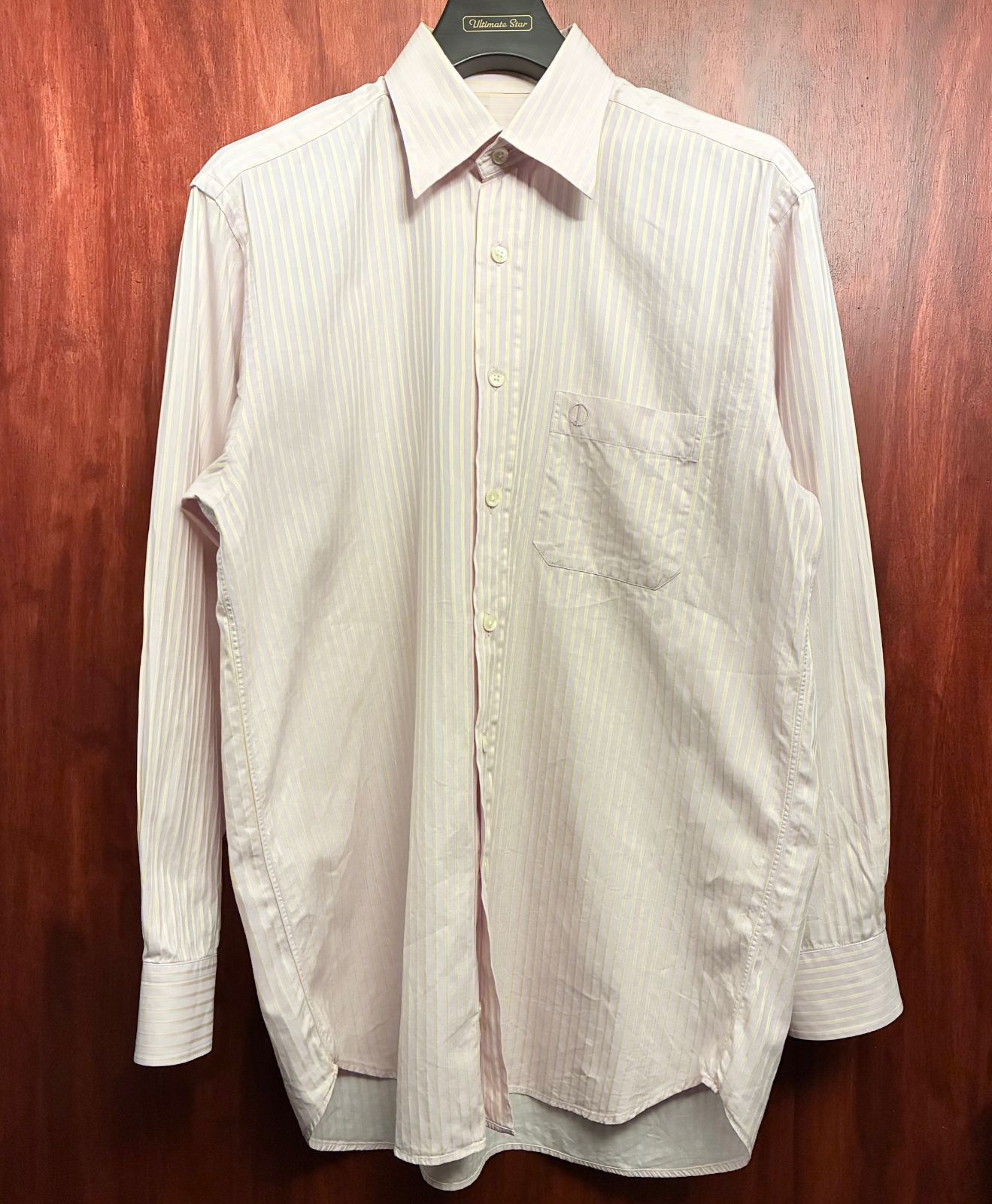 MADE IN PORTUGAL製 dunhill ストライプ柄 長袖シャツ パープル×イエロー Mサイズ