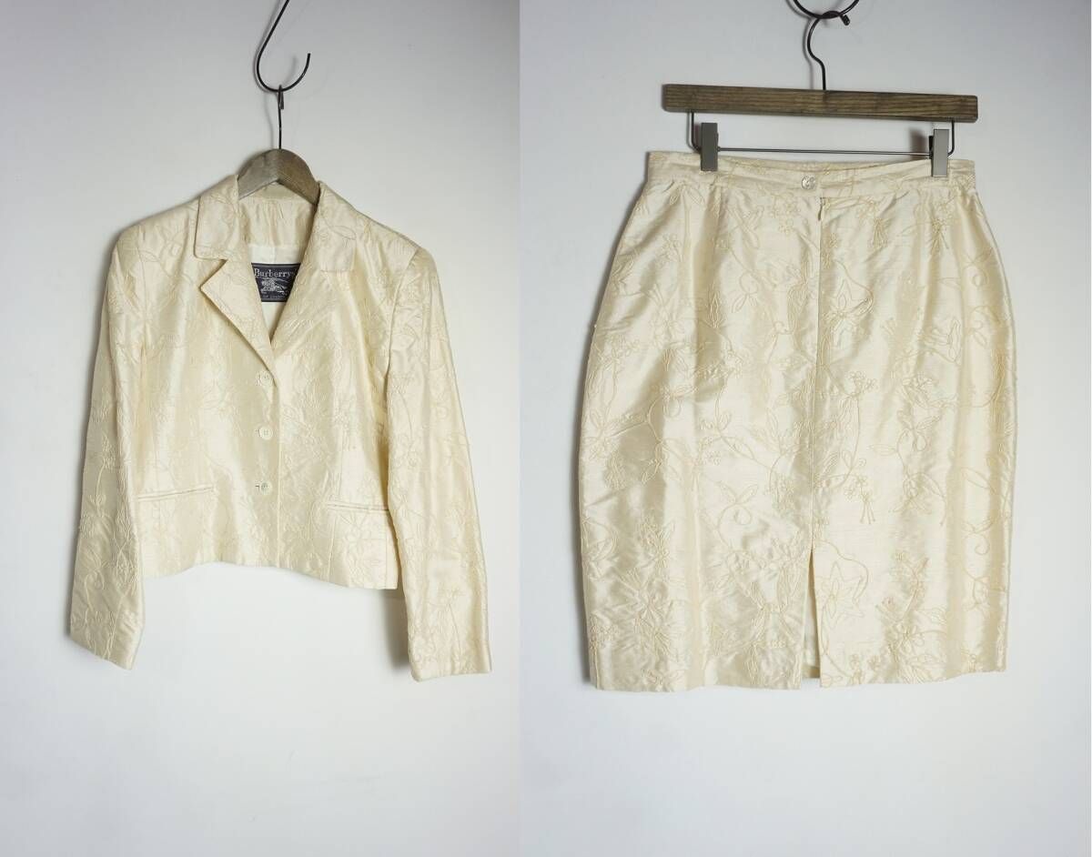 70s 80s Burberrys バーバリーズ バーバリー REGD タグ 刺繍 シルク スカート スーツ ジャケット セットアップ 生成り ビンテージ 124P 4