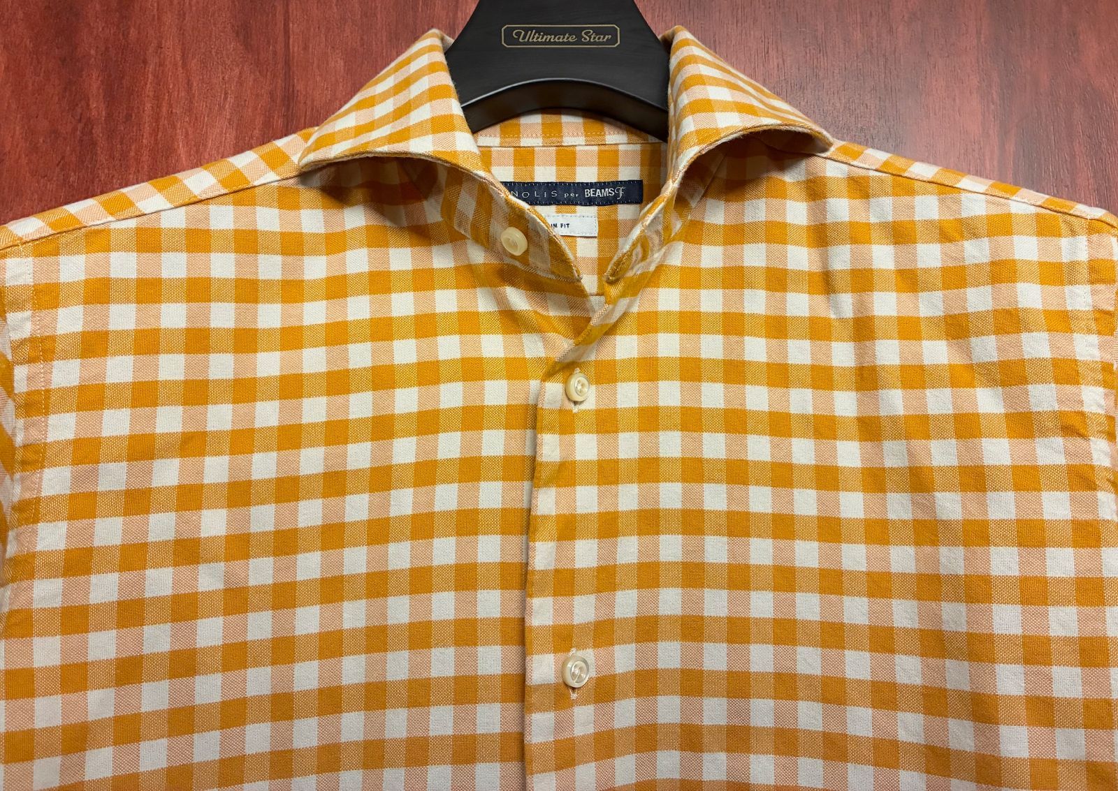 長袖シャツ オレンジ×ホワイト