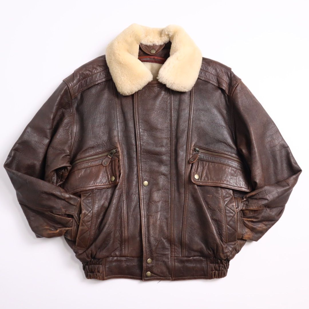 90s G-1 A-2 フライトレザージャケット L ダークブラウン 特大襟ボア