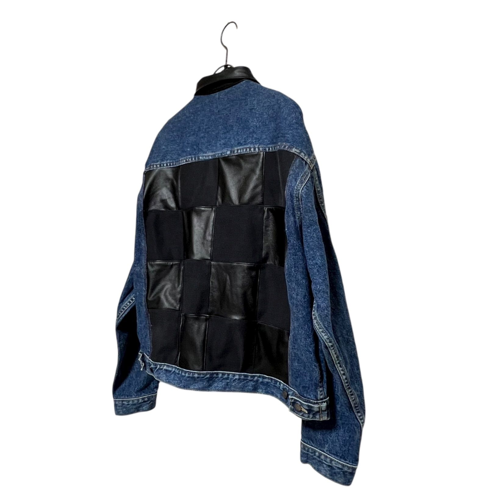 デニム レザー リメイクジャケット ユニセックス 古着再構築 デニム
