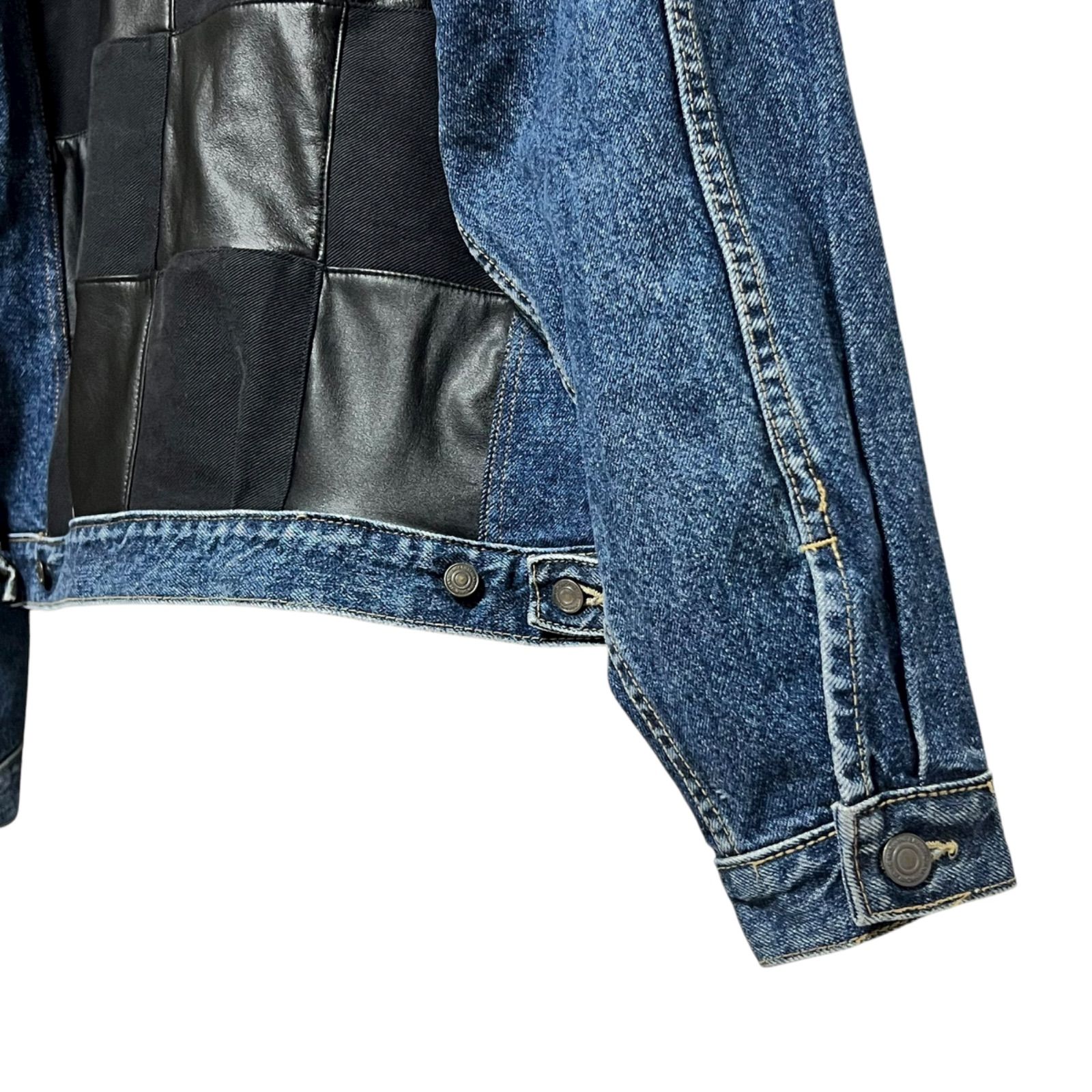 レザージャケット デニム リメイク品 デニム レザー リメイクジャケット ユニセックス 古着再構築 デニム