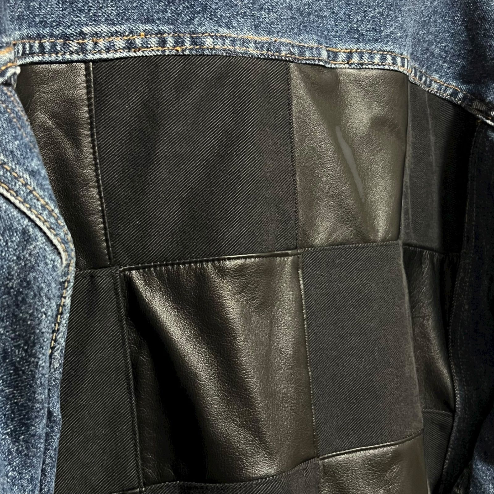 デニム レザー リメイクジャケット ユニセックス 古着再構築 デニム