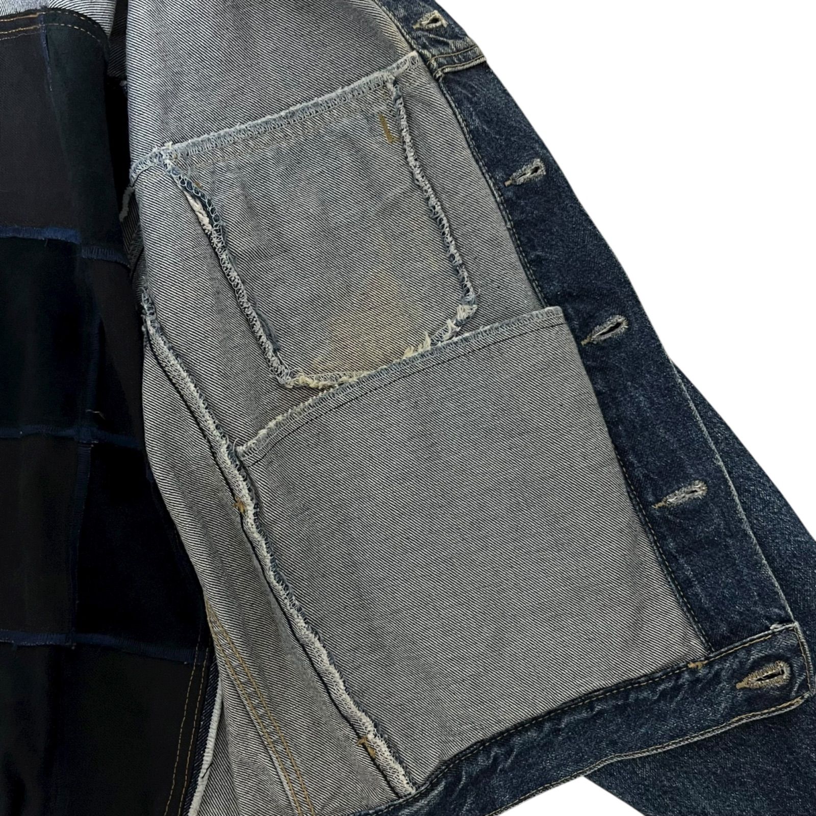 デニム レザー リメイクジャケット ユニセックス 古着再構築 デニム