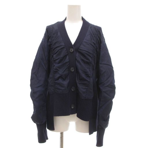 ザラ ZARA コントラストニットカーディガン M 紺 ネイビー 長袖