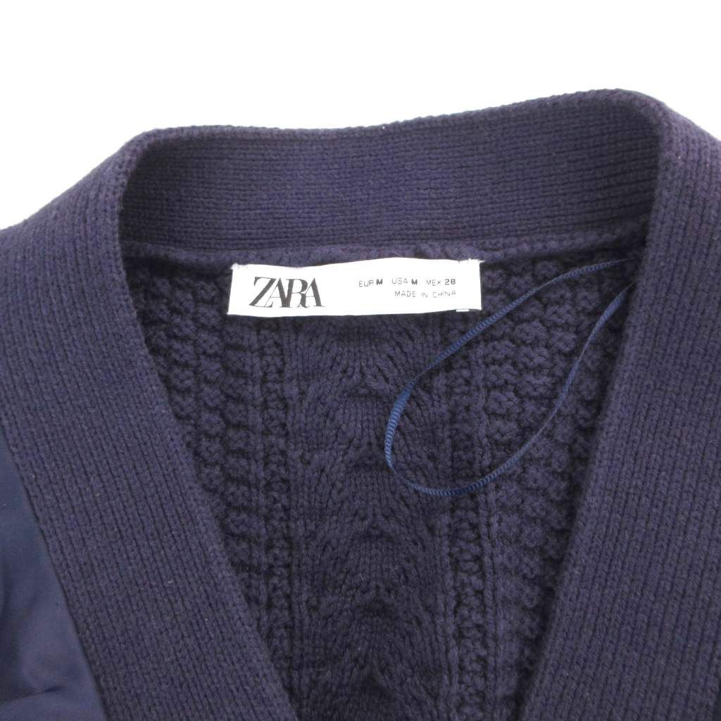 ザラ ZARA コントラストニットカーディガン M 紺 ネイビー 長袖