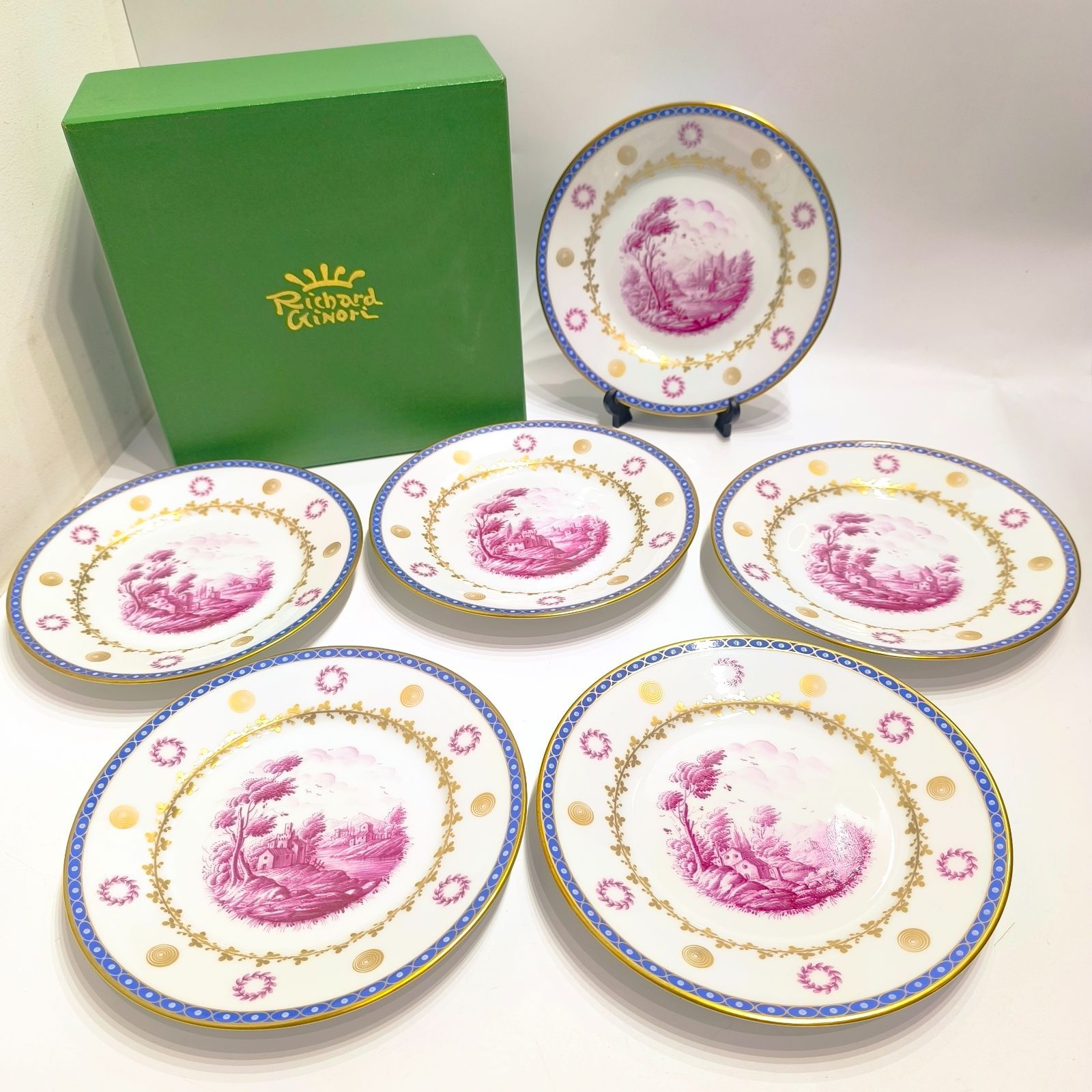 リチャードジノリ 19cmプレート ポルポラ 6枚セット 手描き Ginori 1735 Paesaggio Porpora