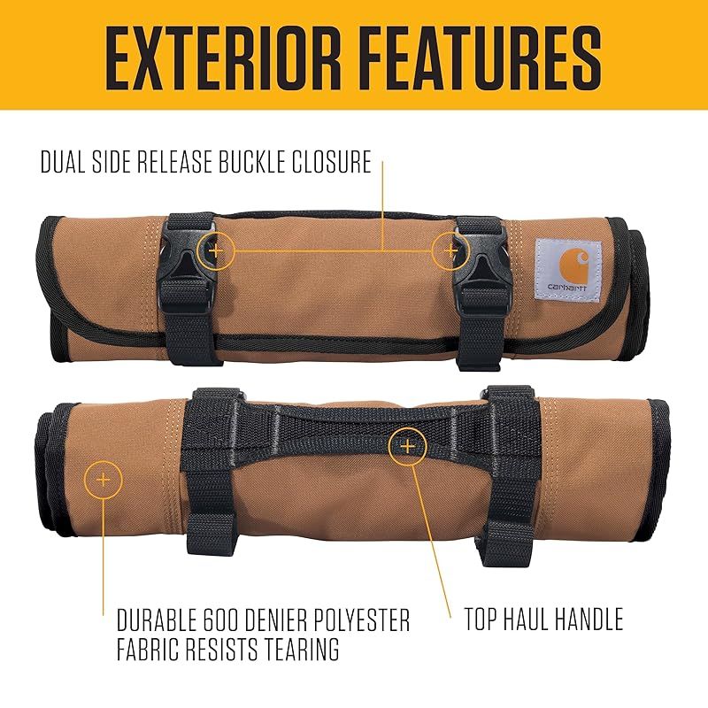 Carhartt 18ポケットユーティリティロール 耐久性のある防水ツール整理ロールバッグ エッセンシャルツールロール ブラック 1