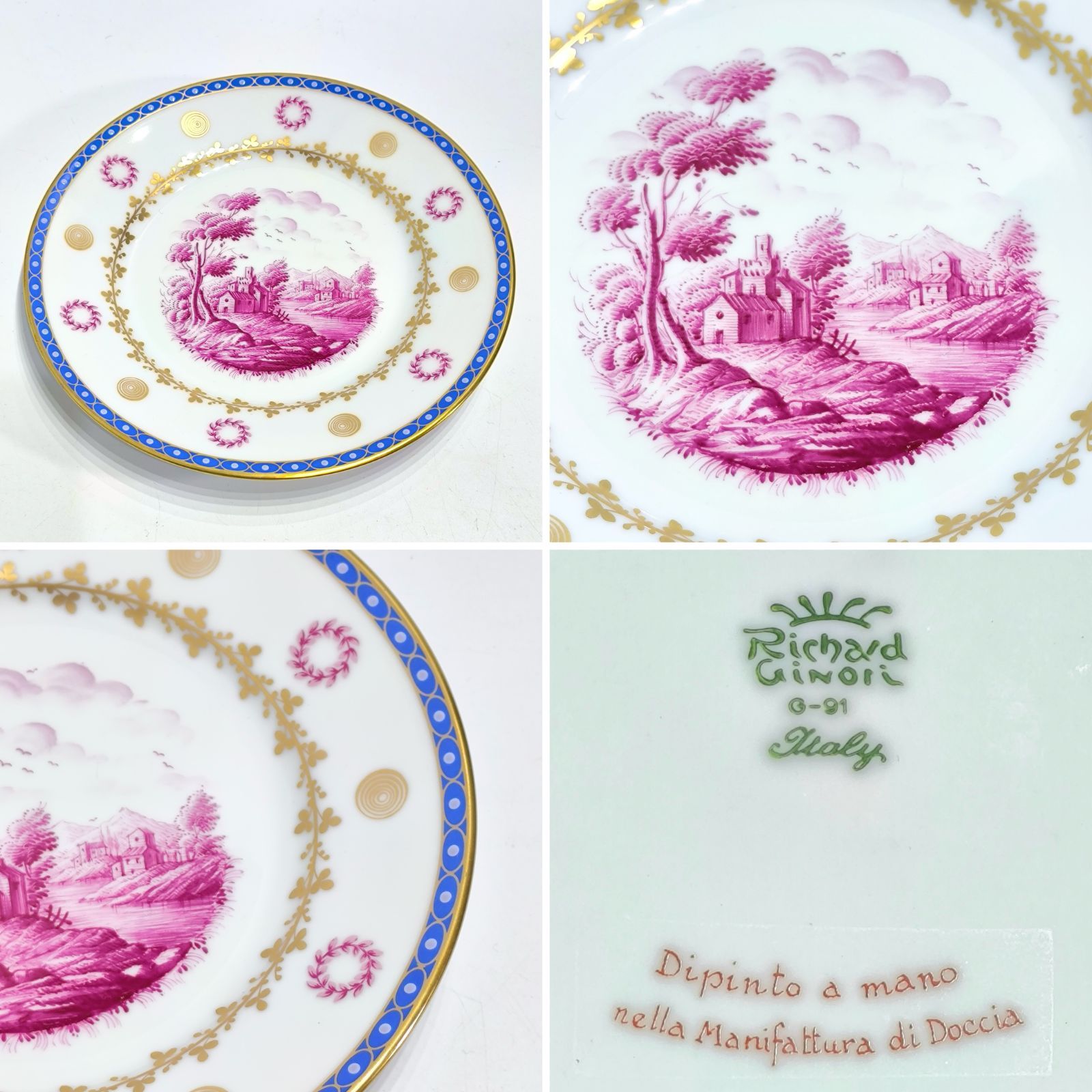  リチャードジノリ 19 cmプレート ポルポラ セット 手描き Ginori 1735 Paesaggio Porpora 皿 食器