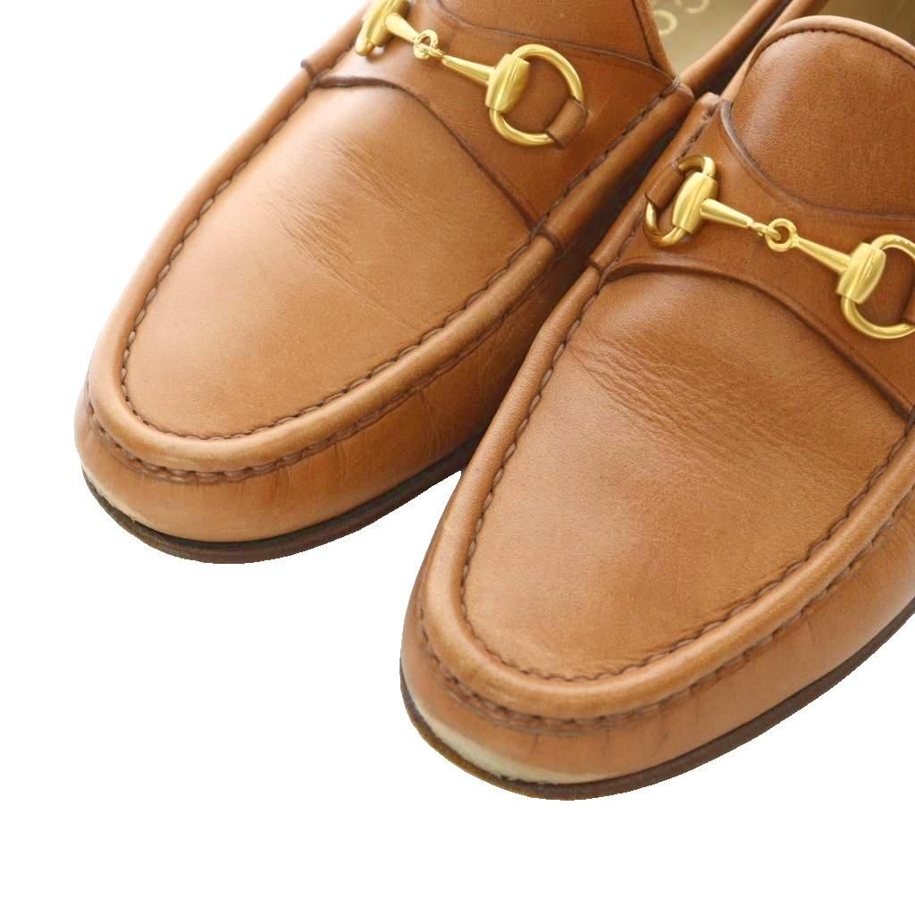 グッチ GUCCI ローファー ホースビット レザー 本革 7 B 26 cm キャメル 茶色 RI OS