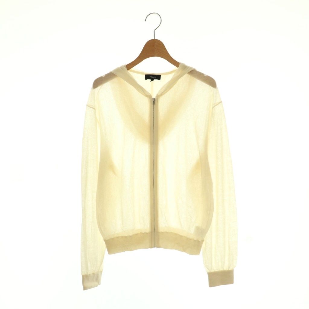 セオリー Theory 25SS SHEER CREPE ZIP BLOUSON HOODIE パーカー M アイボリー DO OS