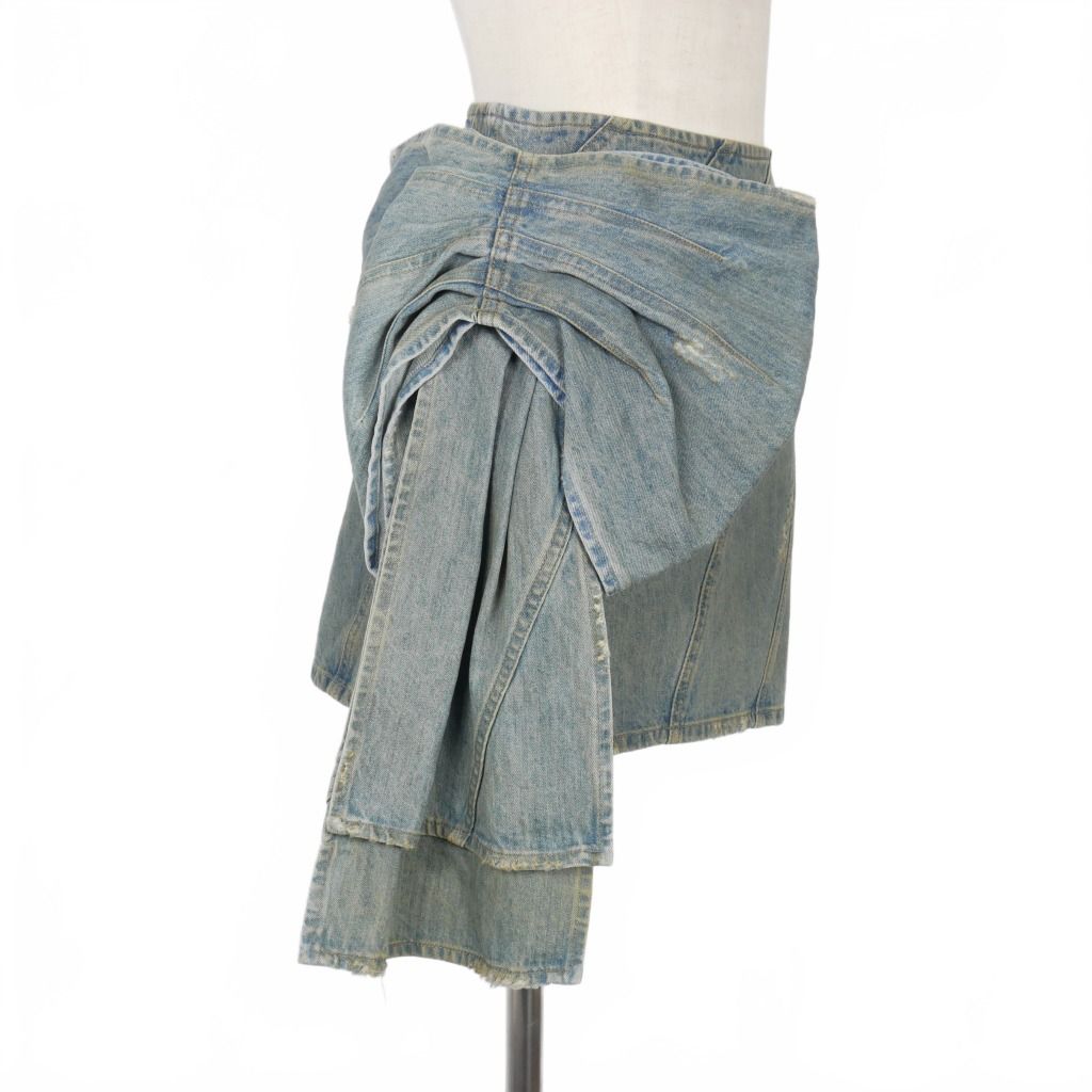 ミュウミュウ miumiu 2018 サイド リボン デニム ミニスカート 加工 36 インディゴ GWD157 GULLKHAN_COM