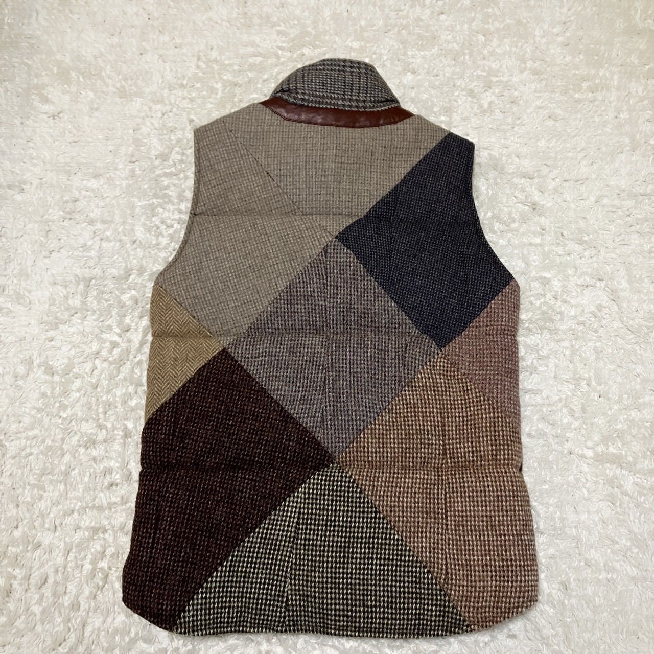 Harris Tweed ハリスツイード ウール パッチワーク ダウンベスト ヘリンボーン
