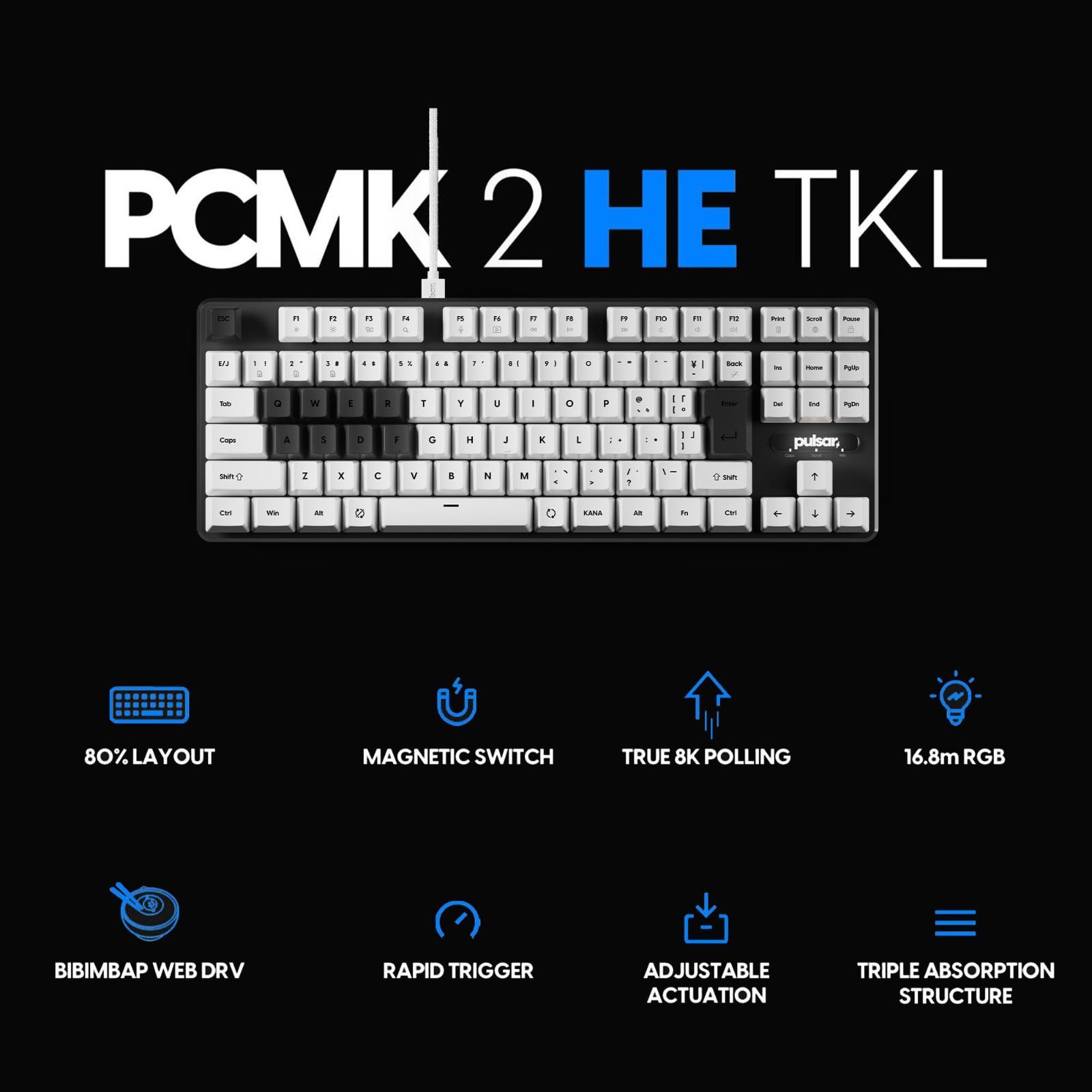 Pulsar Gaming Gears PCMK 2HE TKL ゲーミング キーボード JIS 日本語配列 91キー 磁気スイッチ 8K Polling Rate