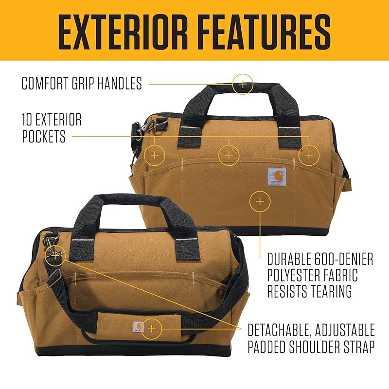 Carhartt オンサイト ツールバッグ 耐久性 防水 ツール収納バッグ ミッドウェイト 16インチ 17ポケット Carhartt Brown B0000516 0