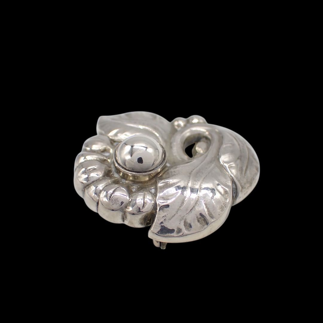 ジョージジェンセン 71 ブローチ 925 フラワー リーフ シルバー 4386