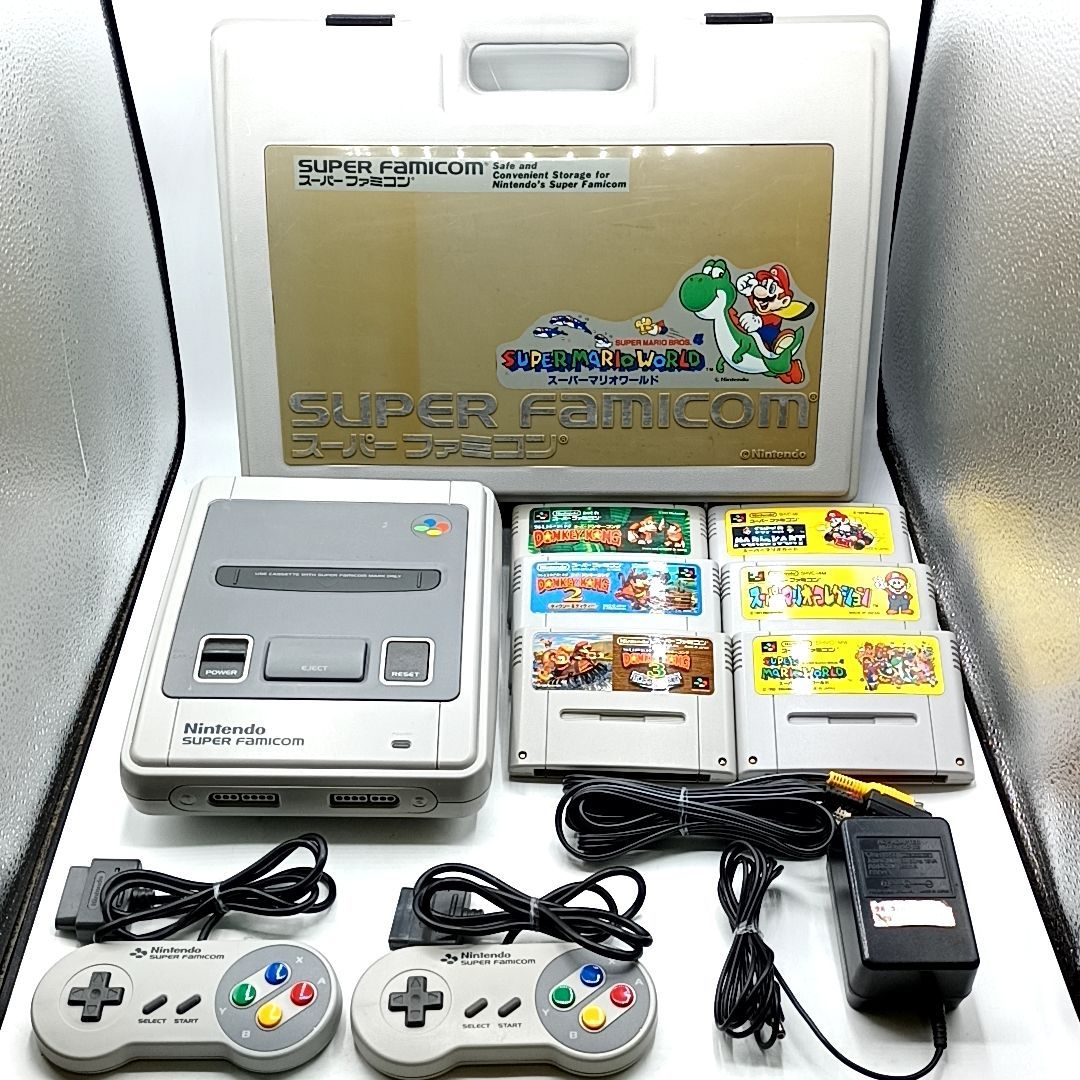 動作品 任天堂 スーパーファミコン 後期型 APU-01 キャリーケース ゲーム6本付き 一式セット スーパーマリオ ドンキーコング