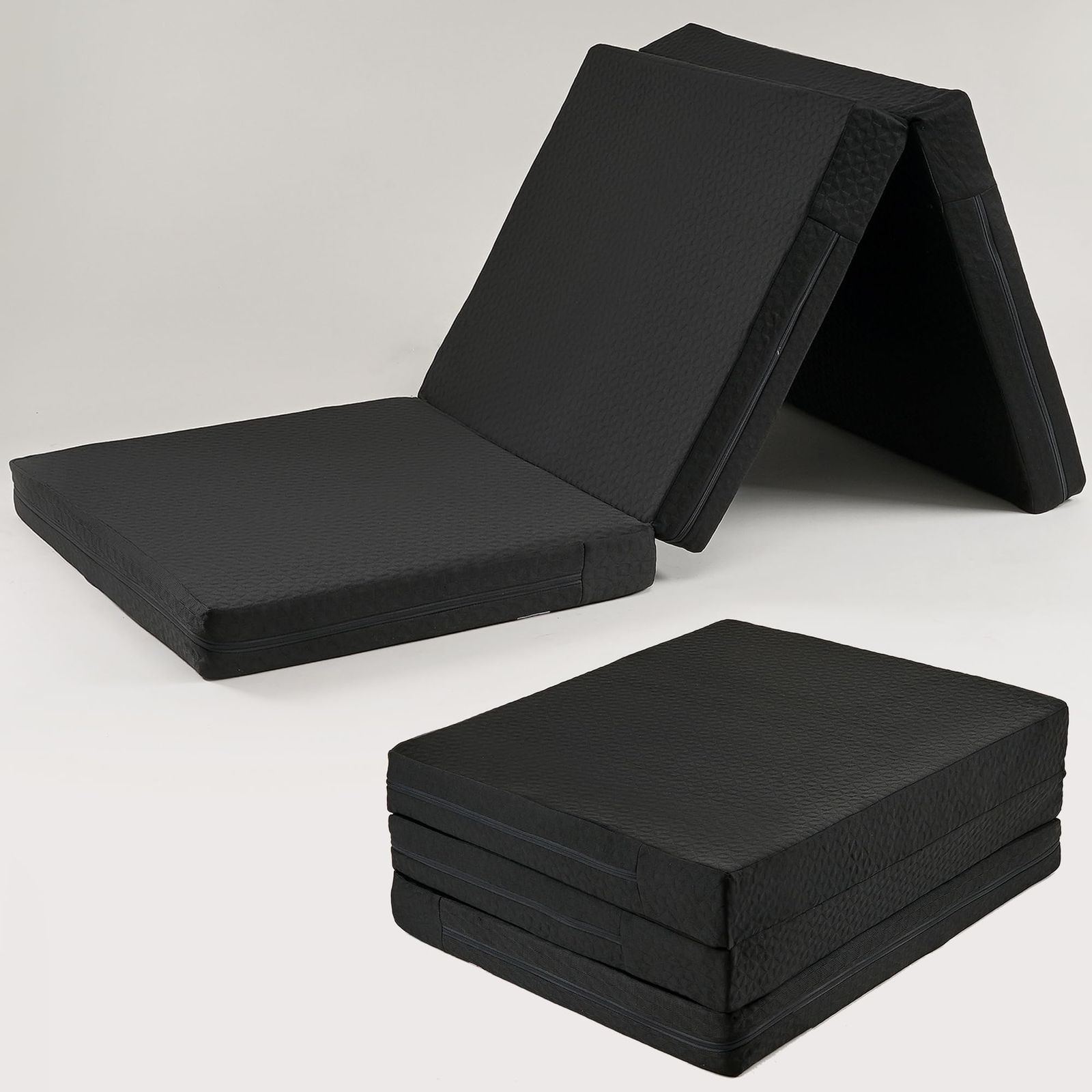 厚さ10cm スモールシングル 高反発マットレス 床 折り畳み 敷布団 3つ折り ベッド 寝具 マットレス 洗えるカバー 低反発マット シングル VECELO 80 195cm ベットマット ブラック