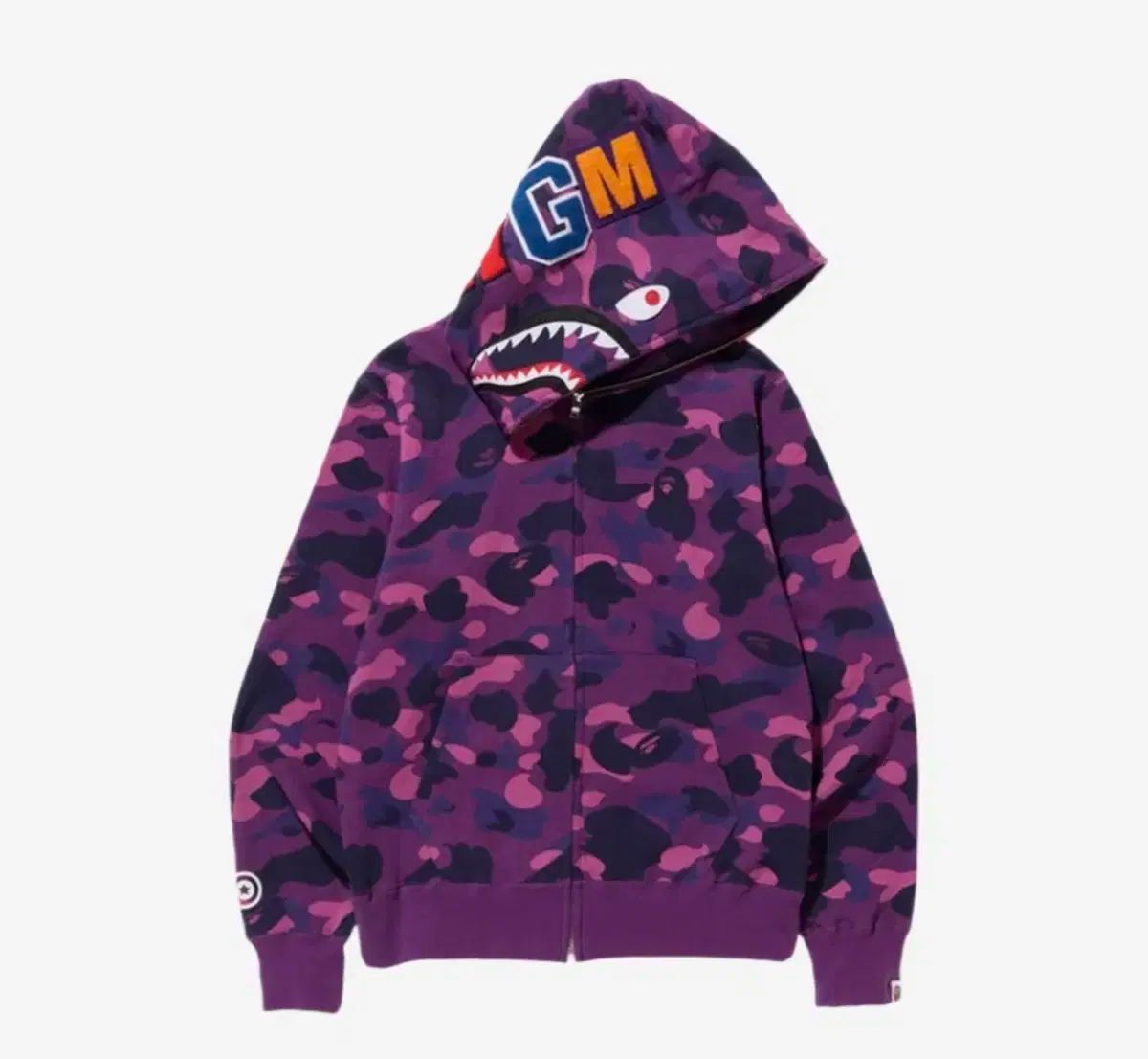 実寸 サイズ S A BATHING APE アベイシングエイプ シャーク フーディー ジップアップ PURPLE パープル