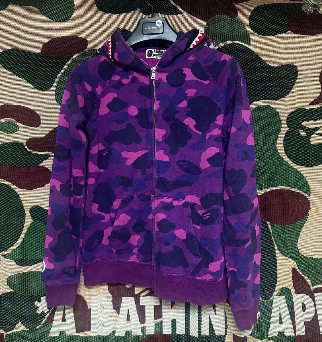 実寸 サイズ S A BATHING APE アベイシングエイプ シャーク フーディー ジップアップ PURPLE パープル