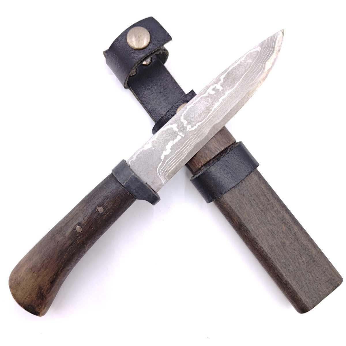 佐治武士 作 ダマスカス ナイフ 木製ケース付