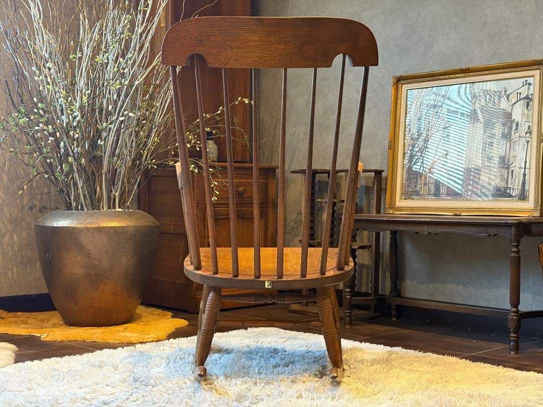 ②飛騨産業 キツツキマーク ロッキングチェア ダイニングチェア ビンテージ nG ①飛騨産業 キツツキマーク ロッキングチェア ダイニングチェア