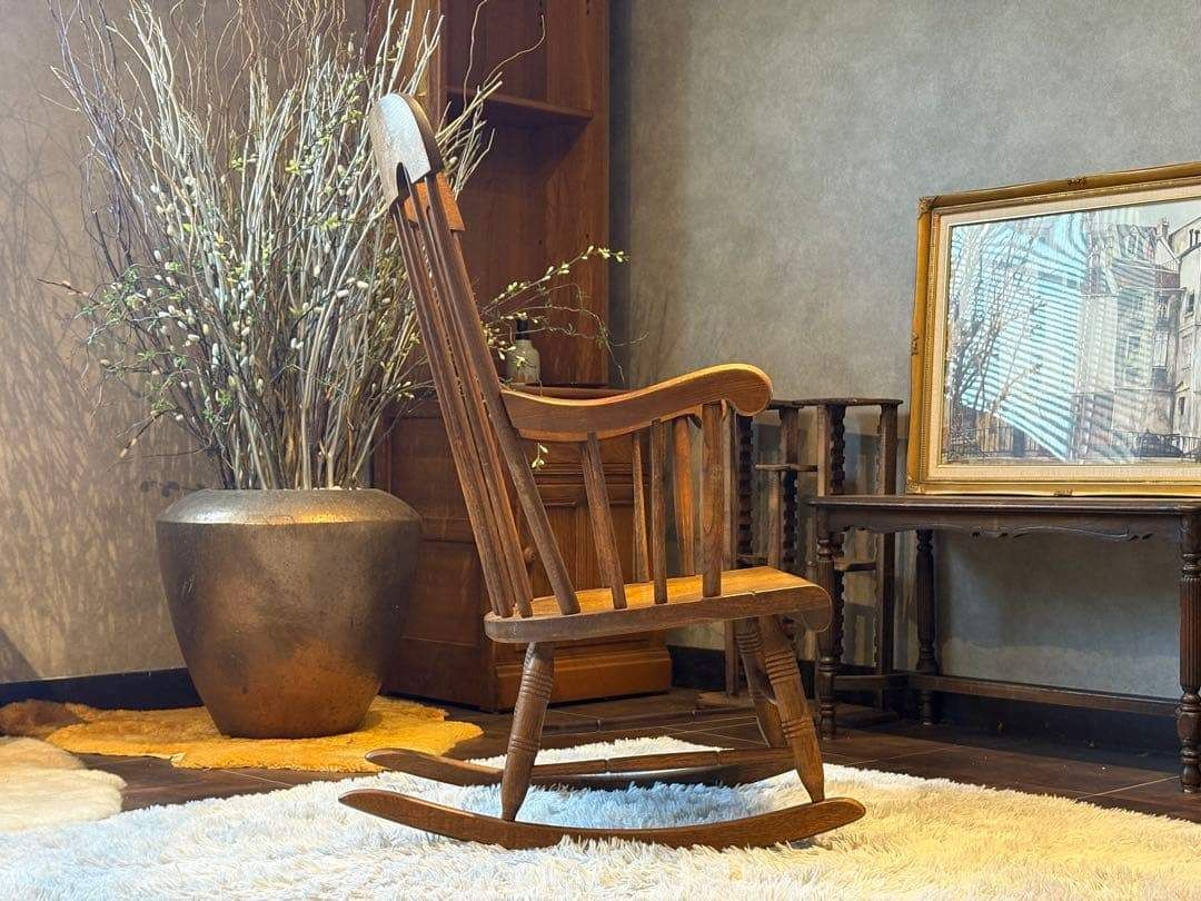 ②飛騨産業 キツツキマーク ロッキングチェア ダイニングチェア ビンテージ nG ②飛騨産業 キツツキマーク ロッキングチェア ダイニングチェア