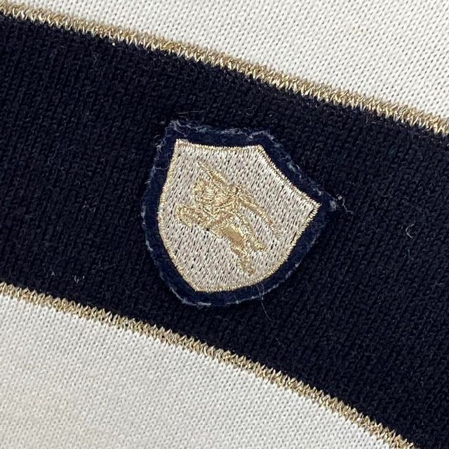  バーバリーブルーレーベル ラメ入ボーダー ニットプルオーバー 金ボタン ワッペン 三陽商会 BURBERRY BLUE LABEL 五分袖 七分袖 ニット セーター
