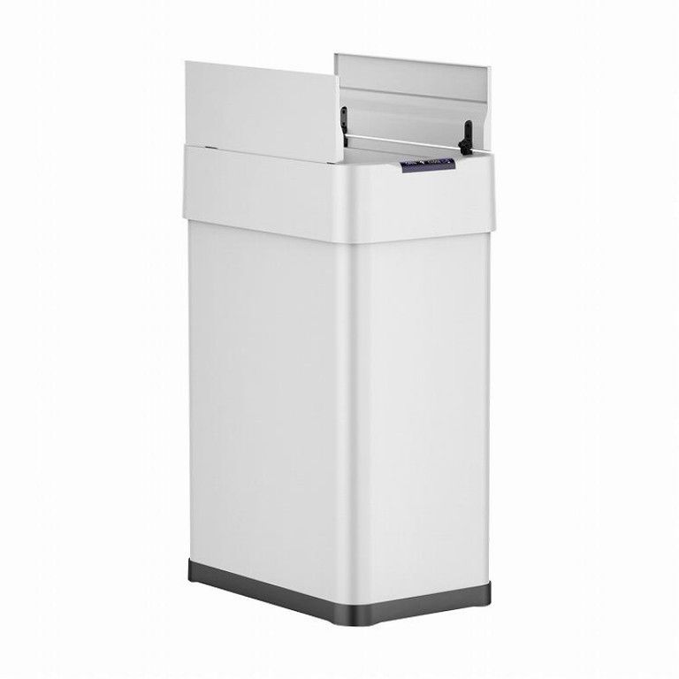 50L大容量＆非接触 センサー付き自動ゴミ箱 ステンレス製 ふた付き ダストボックス 静音二重開閉 臭い防止 スリム スクエア型 リビング キッチンに 選べる3色 ホワイト