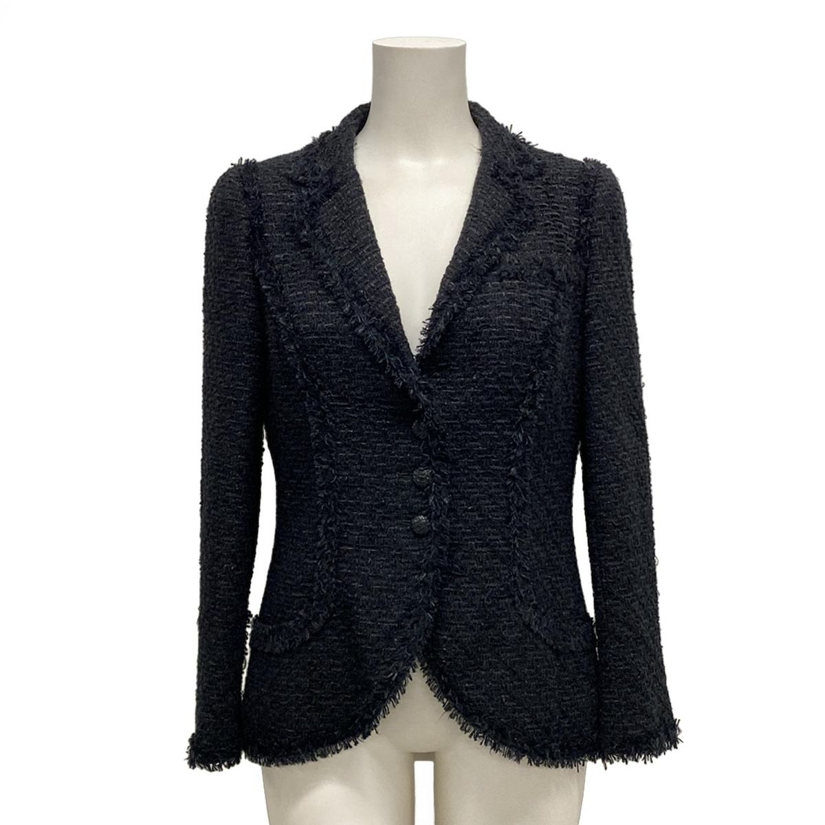 CHANEL シャネル ジャケット サイズ40 M レディース - P 27798 黒 長袖 ツイード ラメ ココマークボタン 春 秋