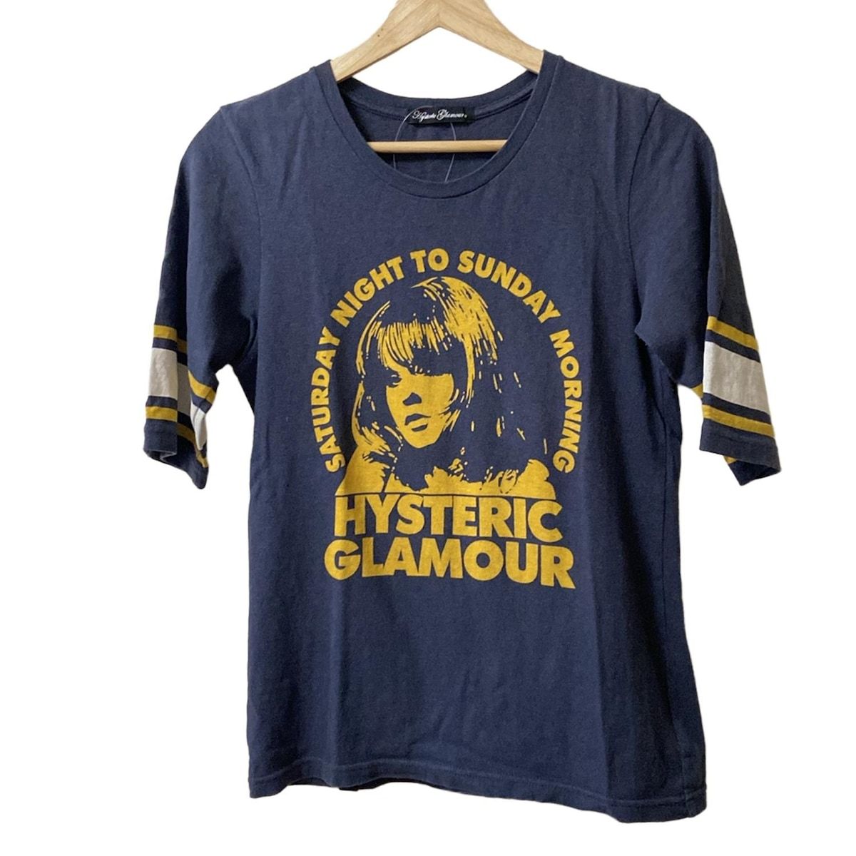 HYSTERIC GLAMOUR ヒステリックグラマー 七分袖Tシャツ サイズF レディース - ネイビー×ダークイエロー×白 クルーネック