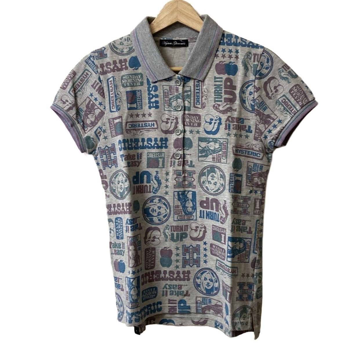 HYSTERIC GLAMOUR ヒステリックグラマー 半袖ポロシャツ サイズF レディース - ライトグレー×ブルー×マルチ