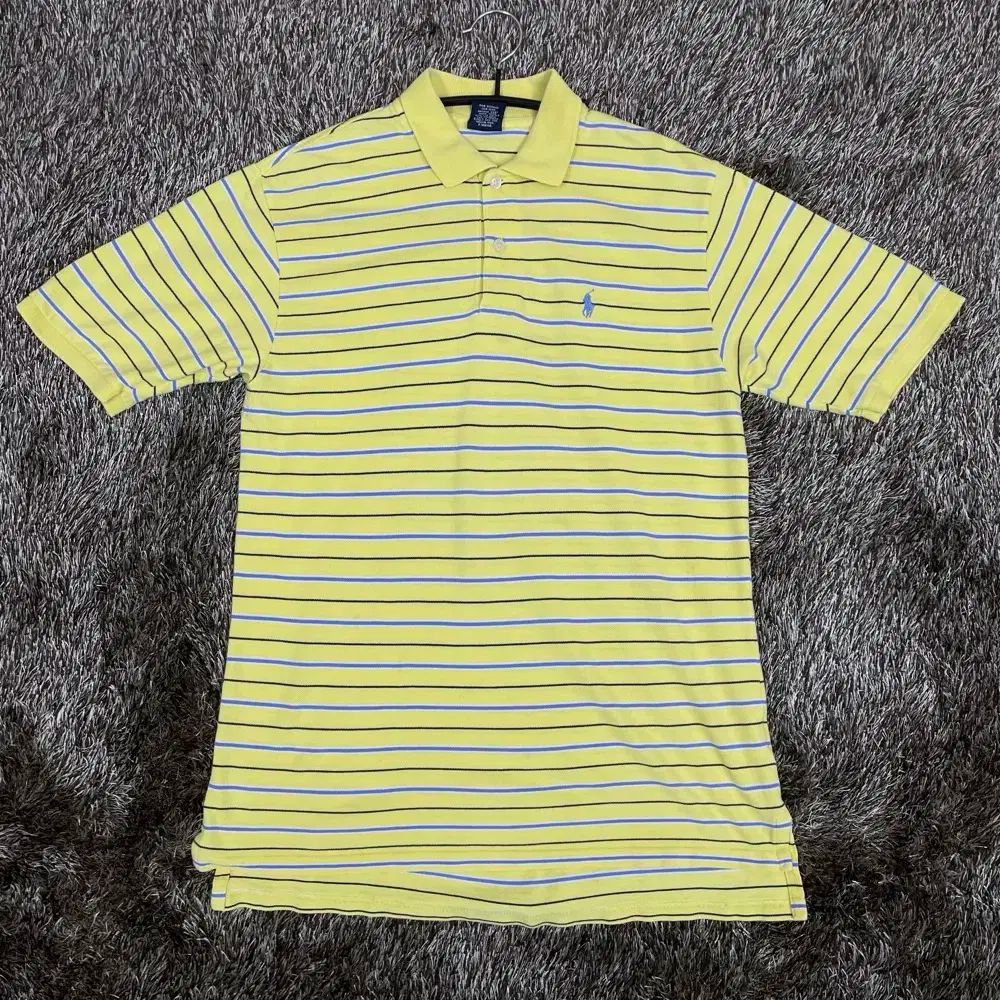 ポロ ラルフローレン イエロー ストライプ 半袖 カラーTシャツ L