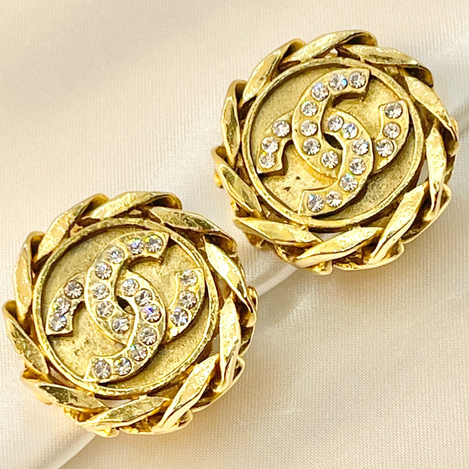 シャネル ヴィンテージ イヤリング ココマーク 大ぶり ラインストーン