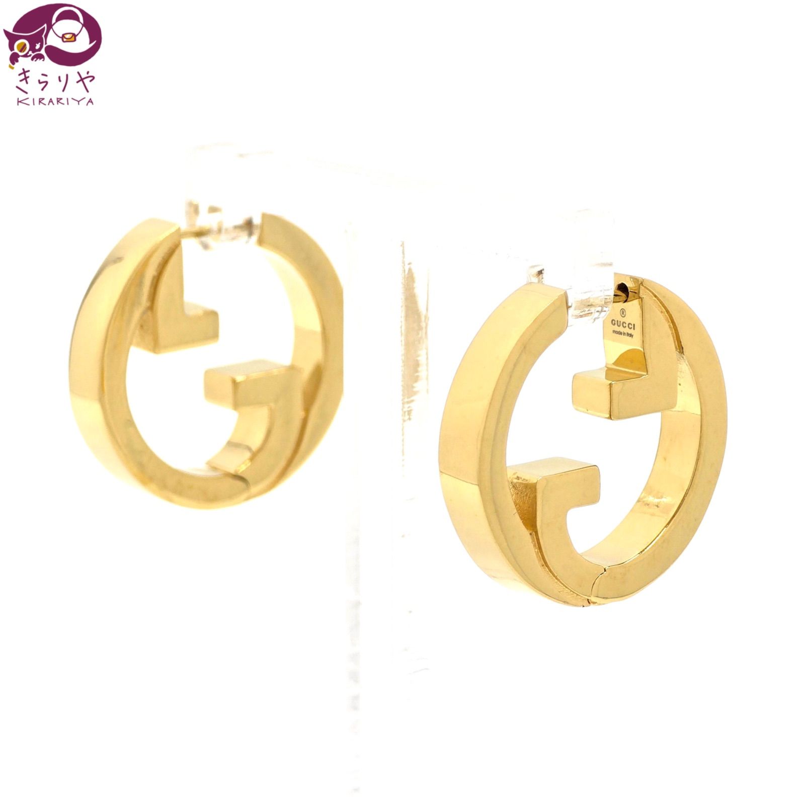 GUCCI グッチ 774534 ブロンディ フープ ピアス 両耳 ゴールドトーン フィニッシュ メタル ラウンド インターロッキングG 箱 保存袋 冊子 イタリア製 男女兼用