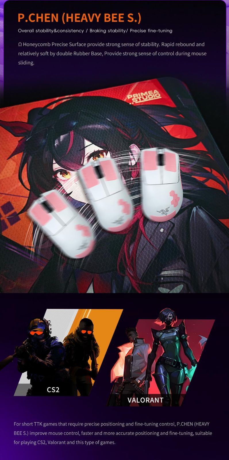 X-Raypad Heavy Bee Esports Gaming Mousepad P.CHEN Heavybee Purple 450 400 4 mm