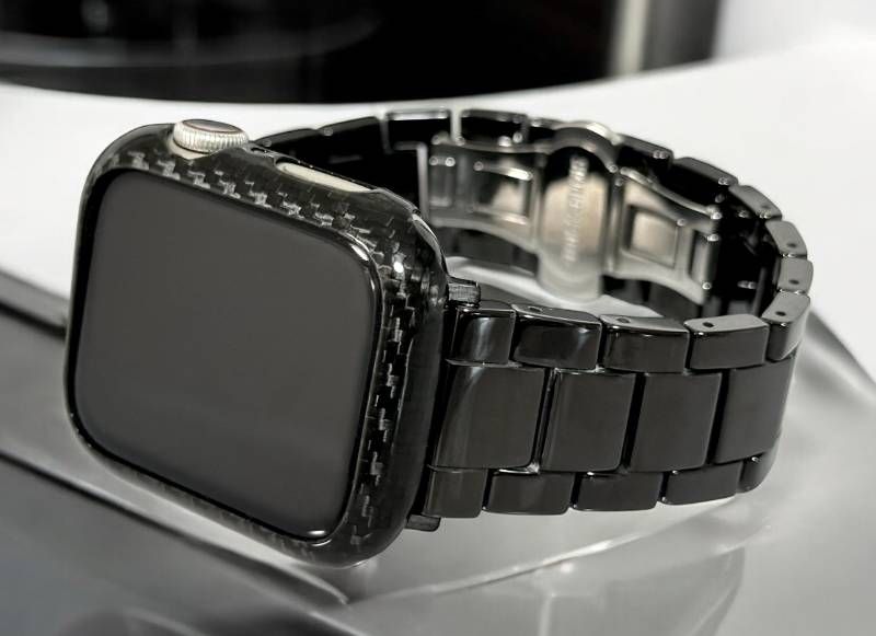 グロス アップルウォッチバンド セラミックベルト ステンレス Apple Watch保護カバー カーボンファイバー ケース リアルカーボン 44mm 45mm 46mm 49mm ultra ウルトラ carbon