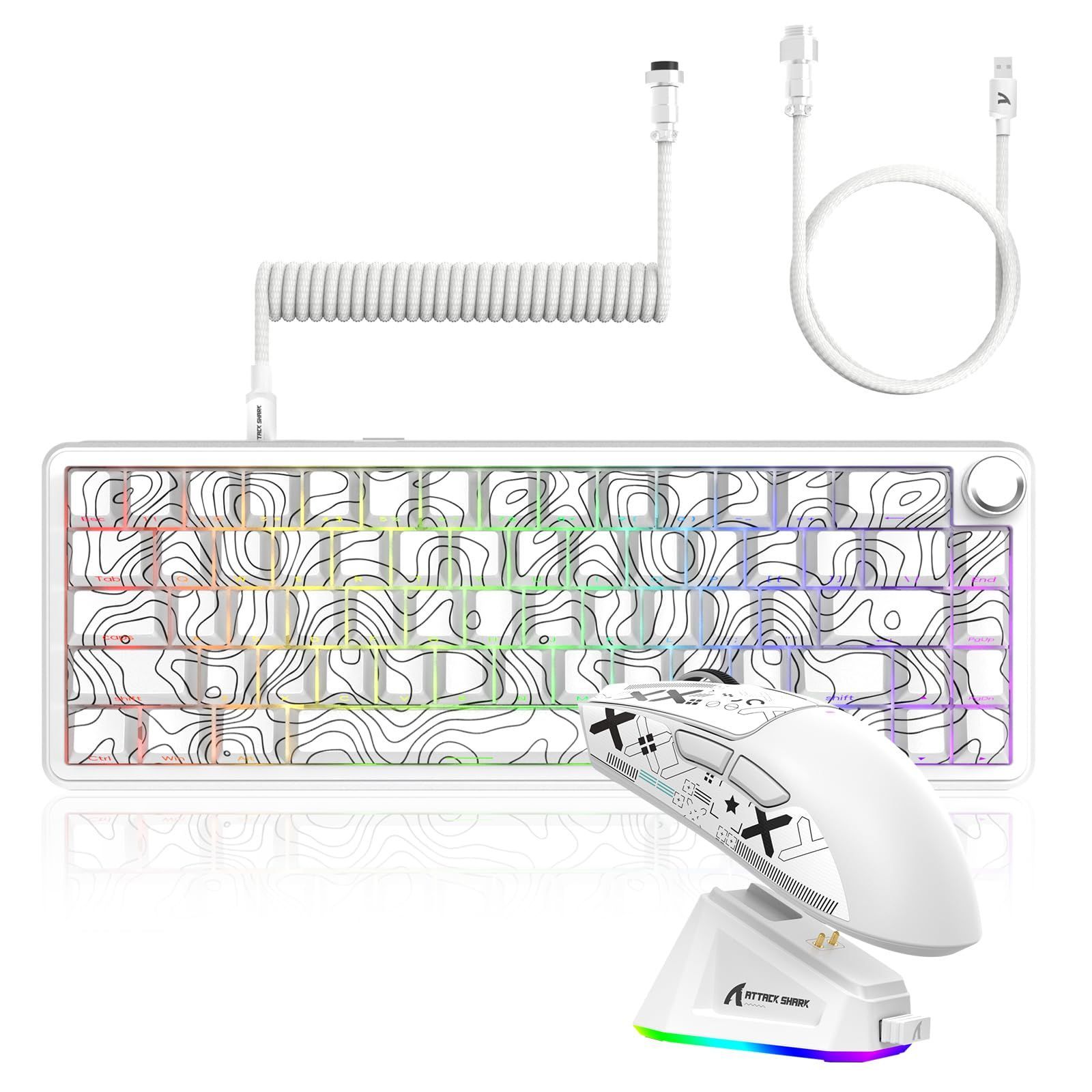 ATTACK SHARK X65PRO HE磁軸ゲーミングキーボード＆X11ワイヤレスマウス セット｜0.01mm高速トリガー 8000Hz有線モード 充電ドック付属｜3モード接続 USB-C 2.4G Bluetooth 63g超軽量 昇華PBTキーキャッ