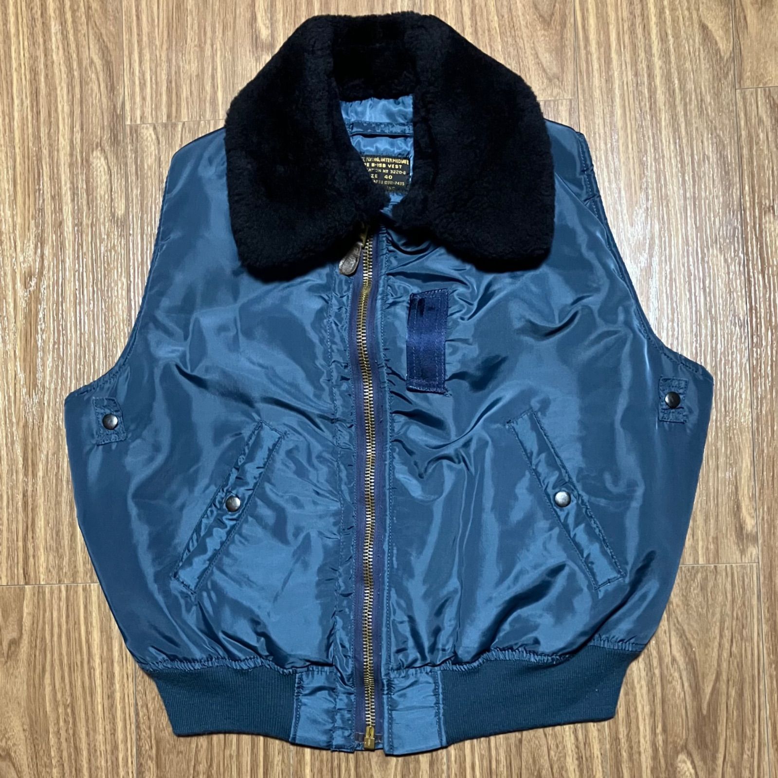 【美品】アルファ B-15D 襟ムートン フライトジャケット エアフォースブルー USA製 アルファ ヴィンテージ B-15D フライトジャケット 黒タグ カーキ